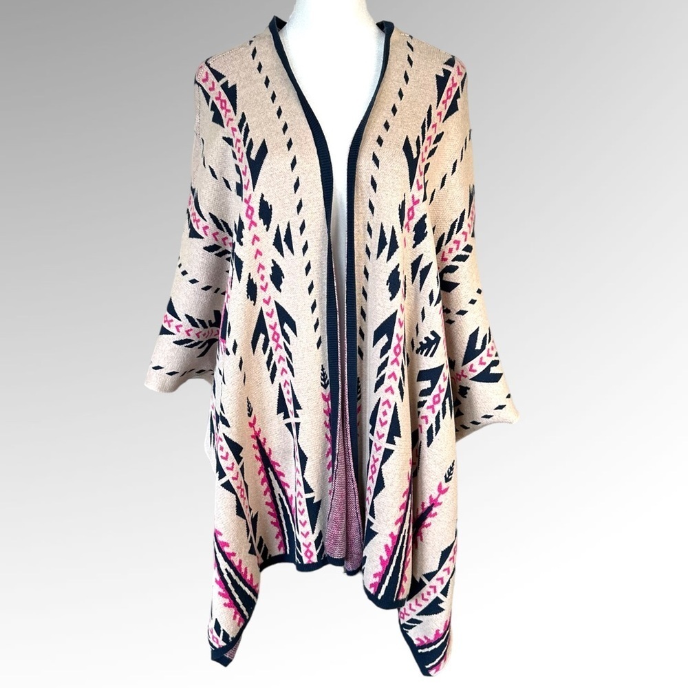 Flying Tomato southwestern pattern poncho style sleeved knit cape cardigan